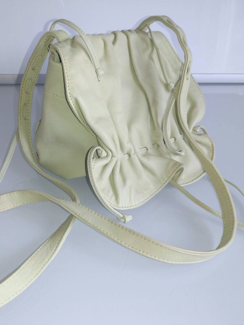 Vintage Dimoni Spain Flap Leather Crossbody Drawstring Bag Slouchy Pouch Green